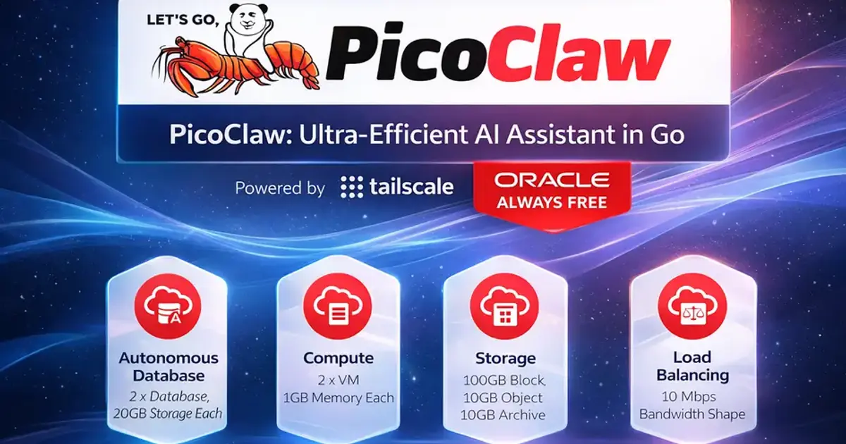 Diagram showing an Oracle Always Free VPS secured with Tailscale running a PicoClaw AI agent